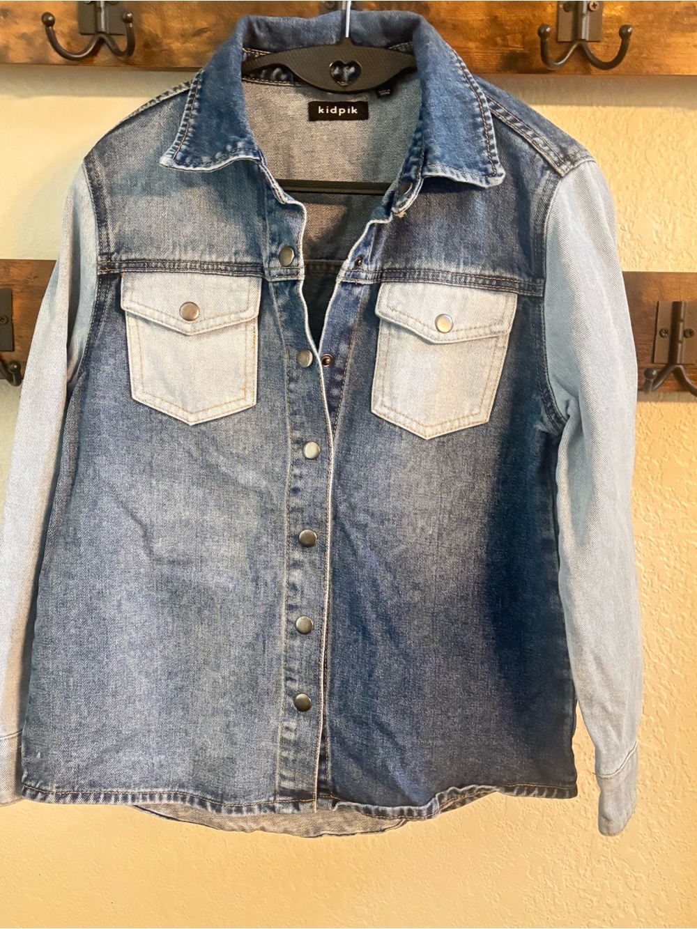kidpik Two-Tone Blue Denim Button-Down Shirt Jacket Size 14